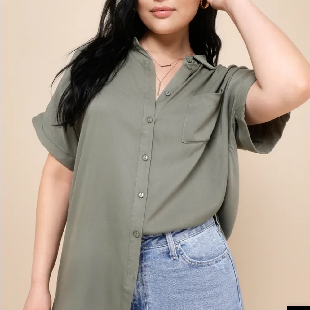 Lulus Olive Green Button-Up Women's Top